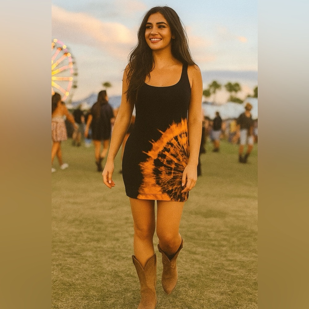 ♻️ UPCYCLED H&M Vibrant Orange and Black Tie-Dye Dress